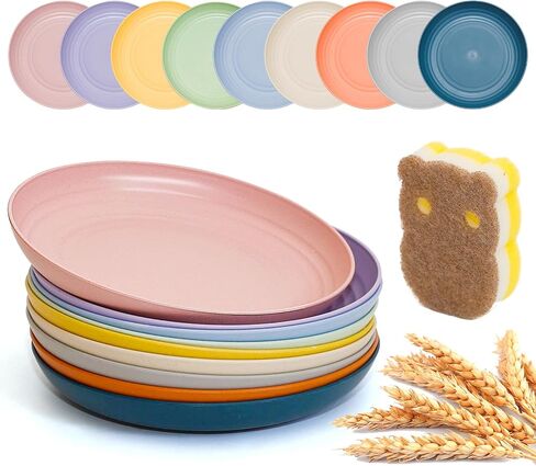 9 Pieces 9 Inch Plastic plates reusable, Wheat Straw Deep Dinner Plates,Lightweight Straw Plates, Dishwasher & Microwave Safe, Perfect for Dinner Dishes- Dishes for Kids Toddlers & Adults in Saudi Arabia