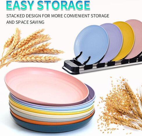 9 Pieces 9 Inch Plastic plates reusable, Wheat Straw Deep Dinner Plates,Lightweight Straw Plates, Dishwasher & Microwave Safe, Perfect for Dinner Dishes- Dishes for Kids Toddlers & Adults in Saudi Arabia