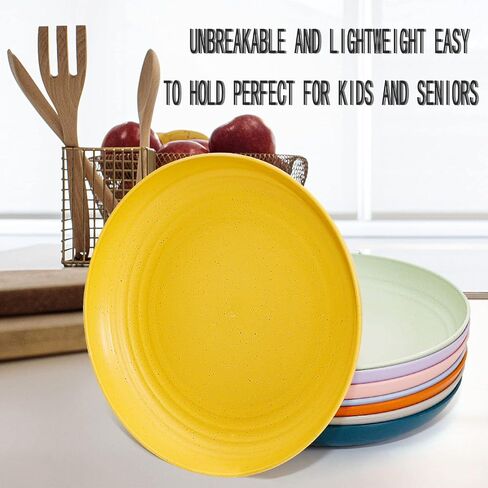 9 Pieces 9 Inch Plastic plates reusable, Wheat Straw Deep Dinner Plates,Lightweight Straw Plates, Dishwasher & Microwave Safe, Perfect for Dinner Dishes- Dishes for Kids Toddlers & Adults in Saudi Arabia