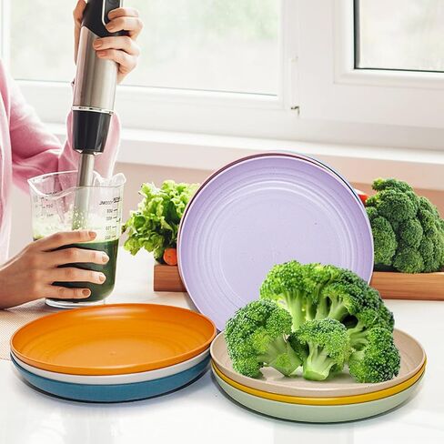9 Pieces 9 Inch Plastic plates reusable, Wheat Straw Deep Dinner Plates,Lightweight Straw Plates, Dishwasher & Microwave Safe, Perfect for Dinner Dishes- Dishes for Kids Toddlers & Adults in Saudi Arabia
