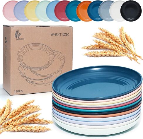 9 Pieces 9 Inch Plastic plates reusable, Wheat Straw Deep Dinner Plates,Lightweight Straw Plates, Dishwasher & Microwave Safe, Perfect for Dinner Dishes- Dishes for Kids Toddlers & Adults in Saudi Arabia