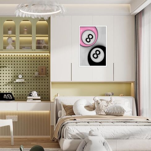 كرات البلياردو الرجعية 8 الكرة زوجين الفن طباعة الوردي والأسود العصرية ملصق Preppy طباعة قماش Y2K غرفة ديكور كلية النوم جدار الفن الجمالي البلياردو قاعة بار عربة ديكور 12x16 بوصة غير المؤطرة in Saudi Arabia