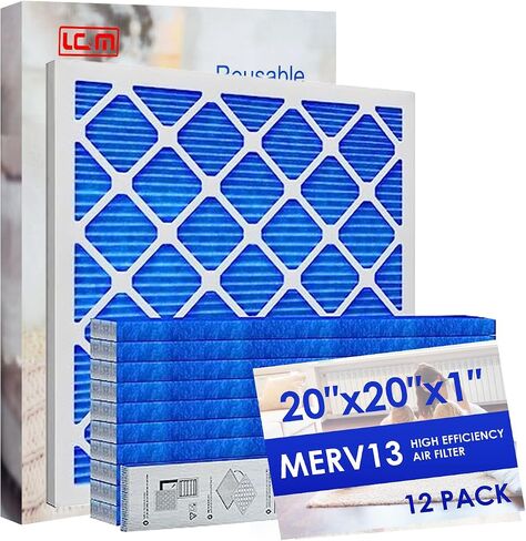 LGM 20x20x1 AC Furnace HVAC Filter Reusable Electrostatic Filters MERV 13 For Households With Pets, 12 Pack, (Precise Size 19.5" x 19.5" x 0.75") in Saudi Arabia