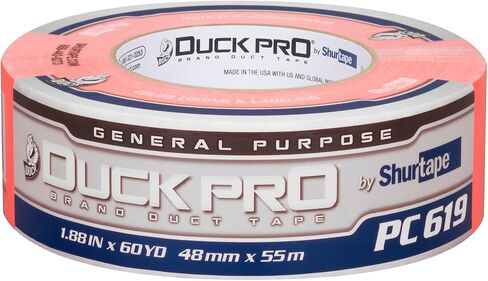 Shurtape Duck Pro درجة الأغراض العامة، درجة التخصص، شريط لاصق من القماش الفلوريسنت لوضع الملصقات ووضع علامات على الأرضية وتجليد الكتب، 48 مم × 60 ياردة، 9.0 مل، برتقالي فلورسنت، 1 لفة (105451) in Kuwait