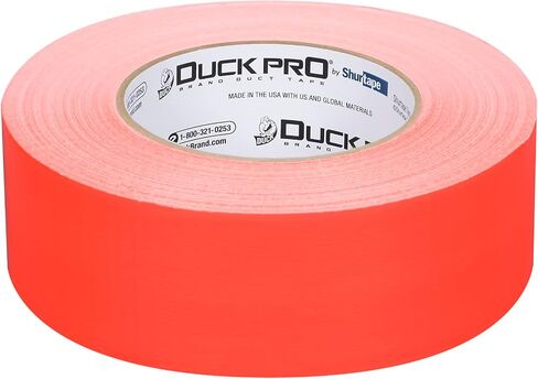 Shurtape Duck Pro درجة الأغراض العامة، درجة التخصص، شريط لاصق من القماش الفلوريسنت لوضع الملصقات ووضع علامات على الأرضية وتجليد الكتب، 48 مم × 60 ياردة، 9.0 مل، برتقالي فلورسنت، 1 لفة (105451) in Kuwait