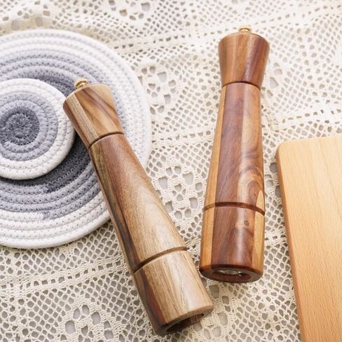 Salt and Pepper Mill Set with Tray, Adjustable Ceramic Grinder Salt Mill, Stainless Steel Grinder Pepper Mill, Acacia Wood, 27 cm / 10 inch Height, Bottom Dia 6 cm (Tray is Included) in Saudi Arabia