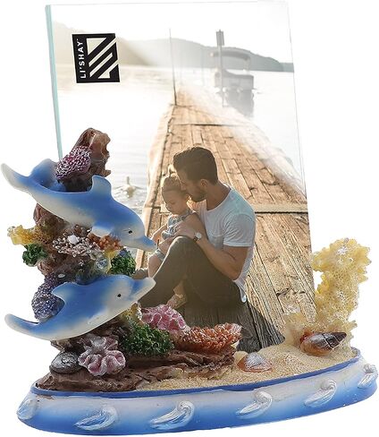 Li'Shay Dolphin Picture Frame for 3.5x5 Photo Ocean Floor Scene - Yellow Coral in Saudi Arabia