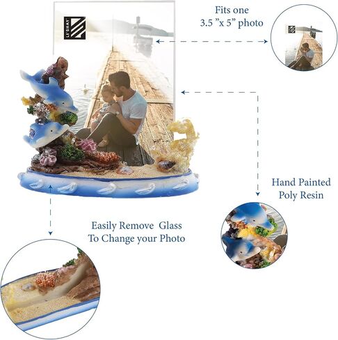 Li'Shay Dolphin Picture Frame for 3.5x5 Photo Ocean Floor Scene - Yellow Coral in Saudi Arabia