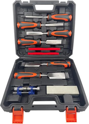 مجموعة إزميل الخشب TR TOOLROCK 10 قطع، 6 قطع إزميل خشبي فاخر مع دليل شحذ، معالج بالحرارة 60 Cr-V، حجر شحذ وأقلام نجار in Kuwait