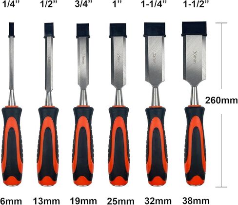 مجموعة إزميل الخشب TR TOOLROCK 10 قطع، 6 قطع إزميل خشبي فاخر مع دليل شحذ، معالج بالحرارة 60 Cr-V، حجر شحذ وأقلام نجار in Kuwait