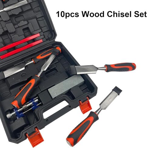 مجموعة إزميل الخشب TR TOOLROCK 10 قطع، 6 قطع إزميل خشبي فاخر مع دليل شحذ، معالج بالحرارة 60 Cr-V، حجر شحذ وأقلام نجار in Kuwait