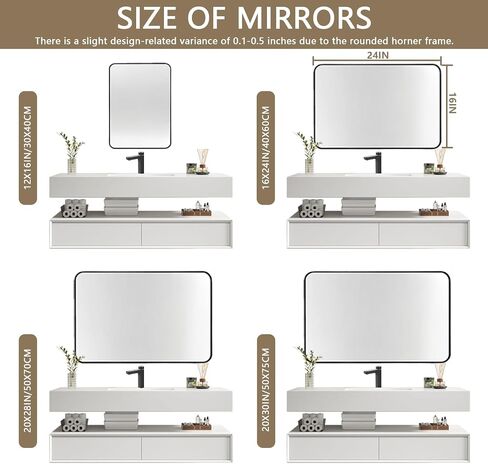 Bathroom Mirror for Wall - Vanity Mirrors - Over Sink 16x24inch Wall-Mounted Mirror for Bedroom Living/Dining Room, Modern Rectangle Black Framed Hanging Mirrors of Home in Saudi Arabia