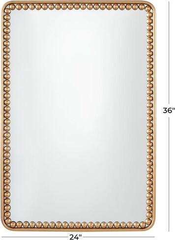 Deco 79 Metal Room Wall Mirror Entryway Mirror with Beaded Detailing, Wall Mounted Mirror 24" x 2" x 36", Gold in Saudi Arabia