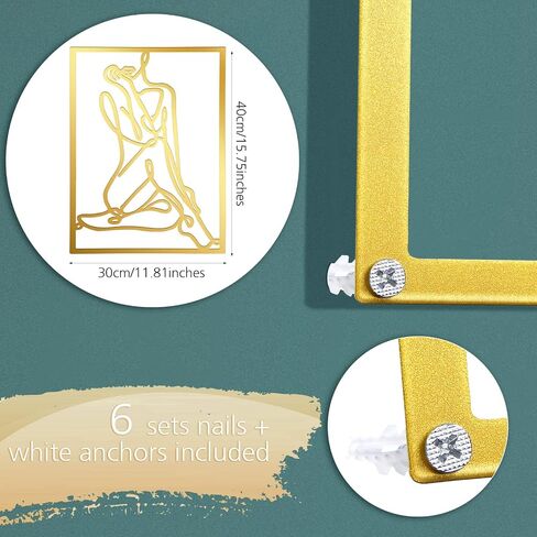 Set of 3 Metal Wall Art Decor 15x12 Inch Modern Abstract Wall Art Minimalist Wall Decor Large Rustic Wall Sculptures Single Line Decor Accents Hanging Women's Body Outline Poster (Gold, Modern Style) in Saudi Arabia