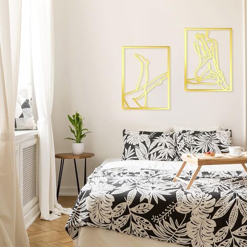 Set of 3 Metal Wall Art Decor 15x12 Inch Modern Abstract Wall Art Minimalist Wall Decor Large Rustic Wall Sculptures Single Line Decor Accents Hanging Women's Body Outline Poster (Gold, Modern Style) in Saudi Arabia