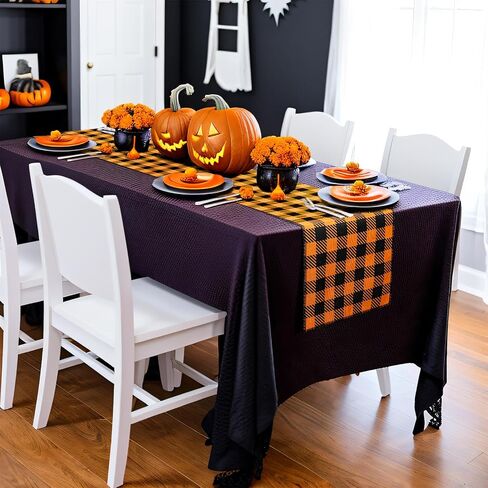 OurWarm Halloween Table Runner 72 Inches Long, Day of Dead Table Decor Double-Side Plaid Spider Web Table Runner, Seasonal Fall Kitchen Dining Table Decor for Kitchen Indoor Outdoor Home Party in Saudi Arabia