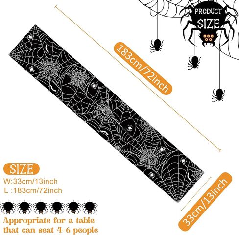 OurWarm Halloween Table Runner 72 Inches Long, Day of Dead Table Decor Double-Side Plaid Spider Web Table Runner, Seasonal Fall Kitchen Dining Table Decor for Kitchen Indoor Outdoor Home Party in Saudi Arabia