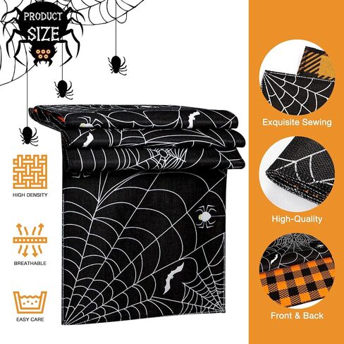 OurWarm Halloween Table Runner 72 Inches Long, Day of Dead Table Decor Double-Side Plaid Spider Web Table Runner, Seasonal Fall Kitchen Dining Table Decor for Kitchen Indoor Outdoor Home Party in Saudi Arabia