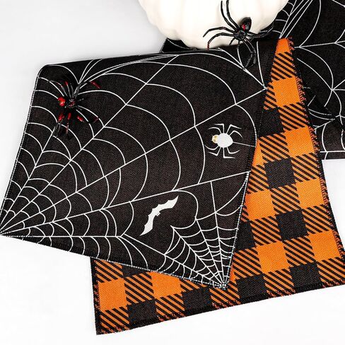OurWarm Halloween Table Runner 72 Inches Long, Day of Dead Table Decor Double-Side Plaid Spider Web Table Runner, Seasonal Fall Kitchen Dining Table Decor for Kitchen Indoor Outdoor Home Party in Saudi Arabia