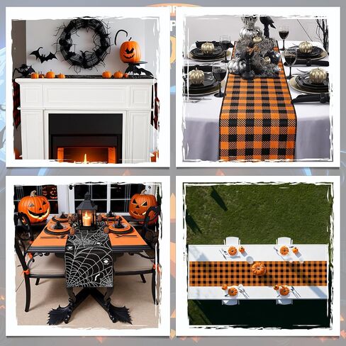 OurWarm Halloween Table Runner 72 Inches Long, Day of Dead Table Decor Double-Side Plaid Spider Web Table Runner, Seasonal Fall Kitchen Dining Table Decor for Kitchen Indoor Outdoor Home Party in Saudi Arabia