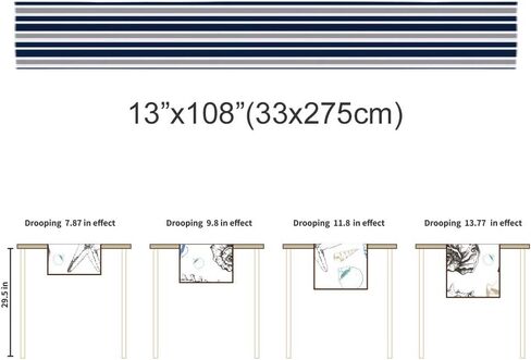 Stripe Table Runner-Navy Blue Gray White Cotton linen-Long 108 inche Dresser Scarves,Farmhouse Tablerunner for Kitchen Coffee/Dining/Sofa Table Bedroom Home Living Room,Scarf Decor for Holiday Dinner in Saudi Arabia