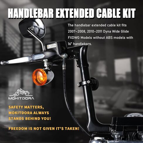 MoKitDora Dyna 14" Handlebar Extended Cable Kit Brake Line Clutch Throttle Cables for 2007-2011 Dyna Street Bob Super Glide Low Rider Wide Glide Models without ABS, Black in Saudi Arabia