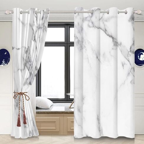 Blackout Curtains Marble Window Drapes White and Grey Marble Window Curtains Marble Cracks Pattern Abstract Art Window Treatments for Living Room Bedroom Kitchen,53x45 inch,2 Panels in Saudi Arabia