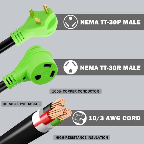 3 Prong Dryer Extension Cord, Gerguirry 15 Feet Extension Cord, 30 Amp NEMA 10-30P to 10-30R Extension Dryer Cord, Use for Dryer Power Extension, 125V/250V 10-AWG Gauge, UL Listed in Saudi Arabia