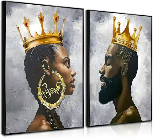 ZJJARTYB 2 Pcs African King and Queen Wall Art Black Couple Canvas Prints African American Love Poster Black Girl Black Man Wall Decor Painting for Living Room Bedroom Bathroom 12x16in Unframed in Saudi Arabia
