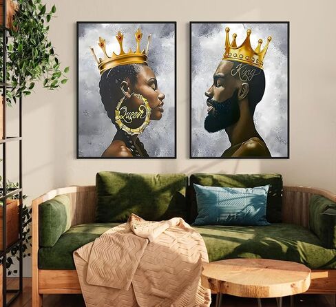 ZJJARTYB 2 Pcs African King and Queen Wall Art Black Couple Canvas Prints African American Love Poster Black Girl Black Man Wall Decor Painting for Living Room Bedroom Bathroom 12x16in Unframed in Saudi Arabia