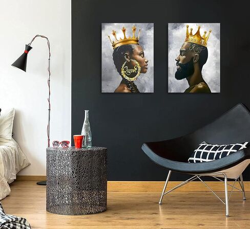 ZJJARTYB 2 Pcs African King and Queen Wall Art Black Couple Canvas Prints African American Love Poster Black Girl Black Man Wall Decor Painting for Living Room Bedroom Bathroom 12x16in Unframed in Saudi Arabia