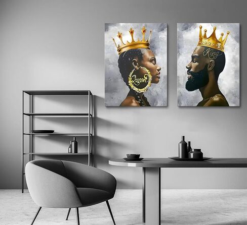 ZJJARTYB 2 Pcs African King and Queen Wall Art Black Couple Canvas Prints African American Love Poster Black Girl Black Man Wall Decor Painting for Living Room Bedroom Bathroom 12x16in Unframed in Saudi Arabia