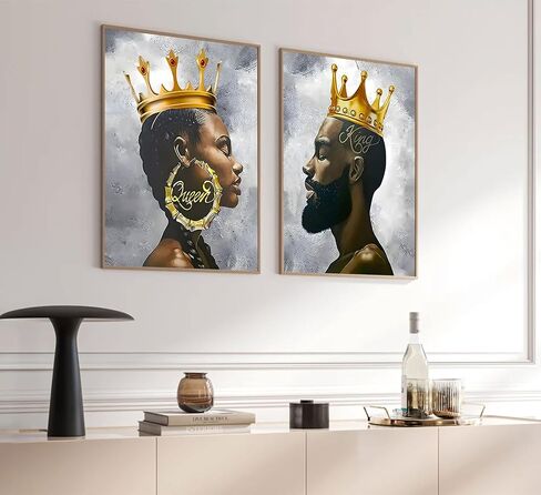ZJJARTYB 2 Pcs African King and Queen Wall Art Black Couple Canvas Prints African American Love Poster Black Girl Black Man Wall Decor Painting for Living Room Bedroom Bathroom 12x16in Unframed in Saudi Arabia