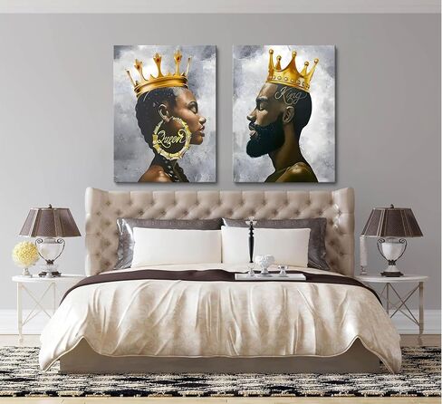 ZJJARTYB 2 Pcs African King and Queen Wall Art Black Couple Canvas Prints African American Love Poster Black Girl Black Man Wall Decor Painting for Living Room Bedroom Bathroom 12x16in Unframed in Saudi Arabia