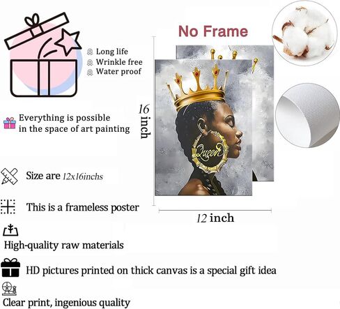 ZJJARTYB 2 Pcs African King and Queen Wall Art Black Couple Canvas Prints African American Love Poster Black Girl Black Man Wall Decor Painting for Living Room Bedroom Bathroom 12x16in Unframed in Saudi Arabia
