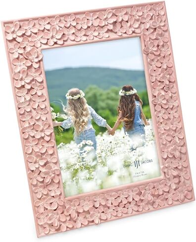 Isaac Jacobs 5x7 Pink Flower Textured Hand-Crafted Resin Picture Frame w/Easel & Hook for Tabletop & Wall Display, Decorative Floral Design Home Décor, Photo Gallery, Art (5x7, Pink) in Saudi Arabia