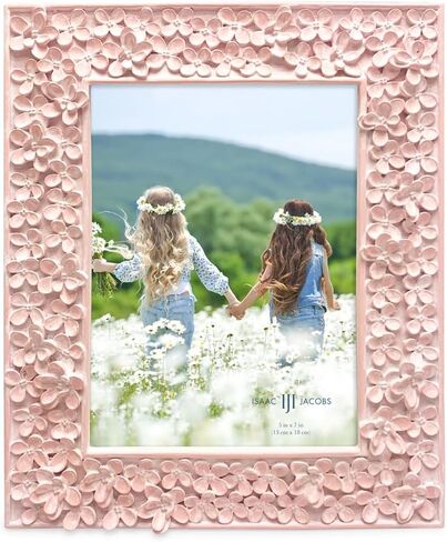Isaac Jacobs 5x7 Pink Flower Textured Hand-Crafted Resin Picture Frame w/Easel & Hook for Tabletop & Wall Display, Decorative Floral Design Home Décor, Photo Gallery, Art (5x7, Pink) in Saudi Arabia