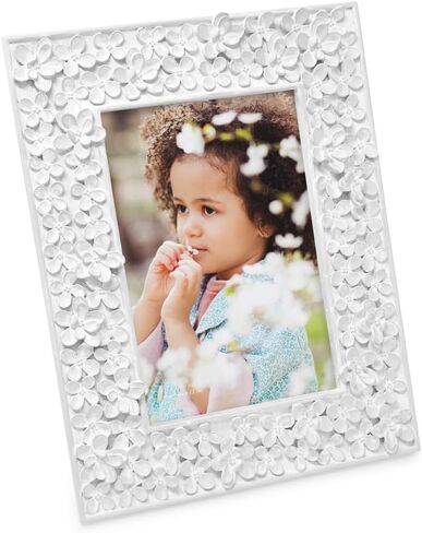Isaac Jacobs 5x7 Pink Flower Textured Hand-Crafted Resin Picture Frame w/Easel & Hook for Tabletop & Wall Display, Decorative Floral Design Home Décor, Photo Gallery, Art (5x7, Pink) in Saudi Arabia