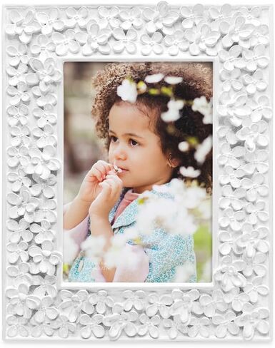 Isaac Jacobs 5x7 Pink Flower Textured Hand-Crafted Resin Picture Frame w/Easel & Hook for Tabletop & Wall Display, Decorative Floral Design Home Décor, Photo Gallery, Art (5x7, Pink) in Saudi Arabia