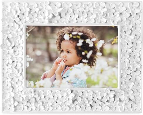 Isaac Jacobs 5x7 Pink Flower Textured Hand-Crafted Resin Picture Frame w/Easel & Hook for Tabletop & Wall Display, Decorative Floral Design Home Décor, Photo Gallery, Art (5x7, Pink) in Saudi Arabia