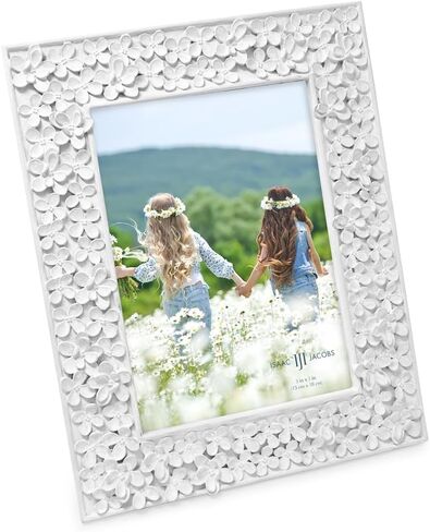 Isaac Jacobs 5x7 Pink Flower Textured Hand-Crafted Resin Picture Frame w/Easel & Hook for Tabletop & Wall Display, Decorative Floral Design Home Décor, Photo Gallery, Art (5x7, Pink) in Saudi Arabia