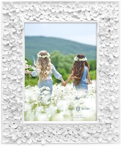 Isaac Jacobs 5x7 Pink Flower Textured Hand-Crafted Resin Picture Frame w/Easel & Hook for Tabletop & Wall Display, Decorative Floral Design Home Décor, Photo Gallery, Art (5x7, Pink) in Saudi Arabia