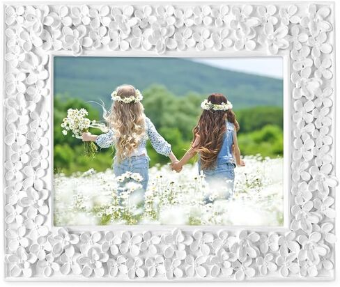 Isaac Jacobs 5x7 Pink Flower Textured Hand-Crafted Resin Picture Frame w/Easel & Hook for Tabletop & Wall Display, Decorative Floral Design Home Décor, Photo Gallery, Art (5x7, Pink) in Saudi Arabia