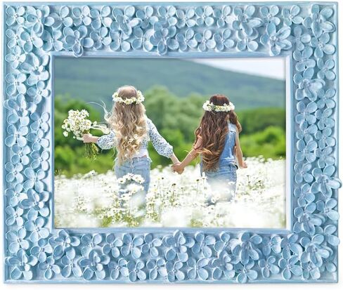 Isaac Jacobs 5x7 Pink Flower Textured Hand-Crafted Resin Picture Frame w/Easel & Hook for Tabletop & Wall Display, Decorative Floral Design Home Décor, Photo Gallery, Art (5x7, Pink) in Saudi Arabia