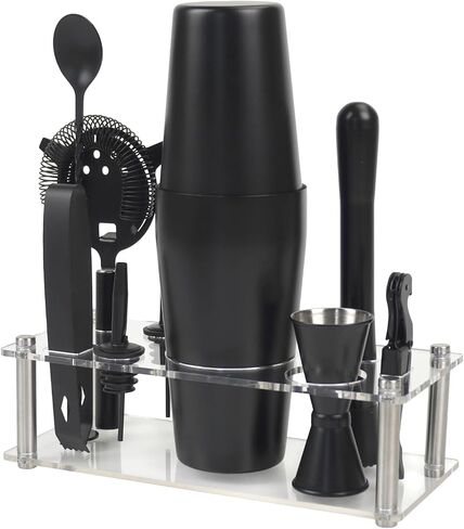 VG Cocktail Shaker Set Boston Bartender Kit with Stand, Stainless Steel Bar Set, Mixology Bartender Kit for Drink Mixing (Matte Black) in Saudi Arabia