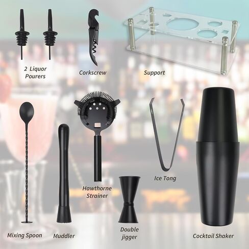 VG Cocktail Shaker Set Boston Bartender Kit with Stand, Stainless Steel Bar Set, Mixology Bartender Kit for Drink Mixing (Matte Black) in Saudi Arabia