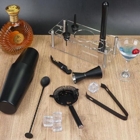 VG Cocktail Shaker Set Boston Bartender Kit with Stand, Stainless Steel Bar Set, Mixology Bartender Kit for Drink Mixing (Matte Black) in Saudi Arabia