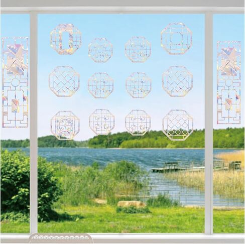 24PCS Window stickes Window Decals for Bird Strikes - Anti-Collision Window Clings to Save Birds from Window Collisions,Non Adhesive Prismatic Window Clings, Rainbow Stickers in Saudi Arabia