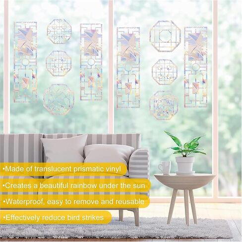 24PCS Window stickes Window Decals for Bird Strikes - Anti-Collision Window Clings to Save Birds from Window Collisions,Non Adhesive Prismatic Window Clings, Rainbow Stickers in Saudi Arabia
