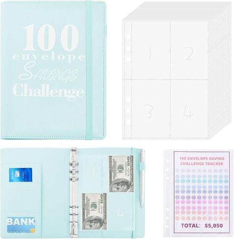 100 مظروف تحدي الموثق، كتاب تحدي توفير المال للميزانية مع مظاريف نقدية لمخطط الميزانية لتوفير 5,050 دولارًا (أسود) in Kuwait